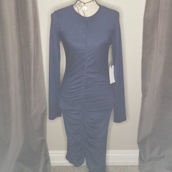 Leith Navy, Ruched, Midi Dress - Picture 2 of 11